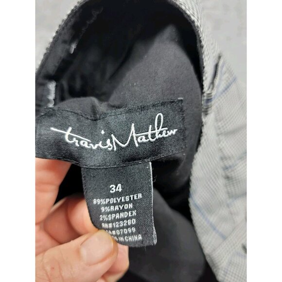 Travis Mathew Shorts Mens 36 black blue‎ Plaid Chino 10" inseam Stretch Casual - Picture 4 of 6